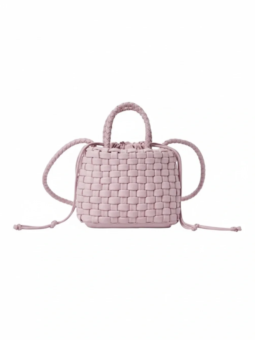 NWT Zara Girls Mauve Woven Crossbody Mini Bag Drawstring Braided Strap