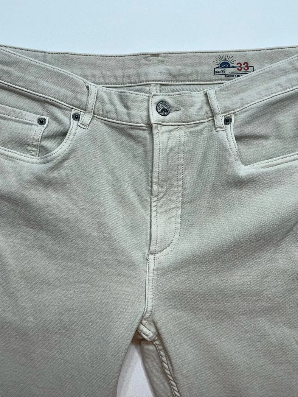 Faherty Five Pocket Jeans Mens Size 33x31 Bone White Stretch Denim Straight Leg