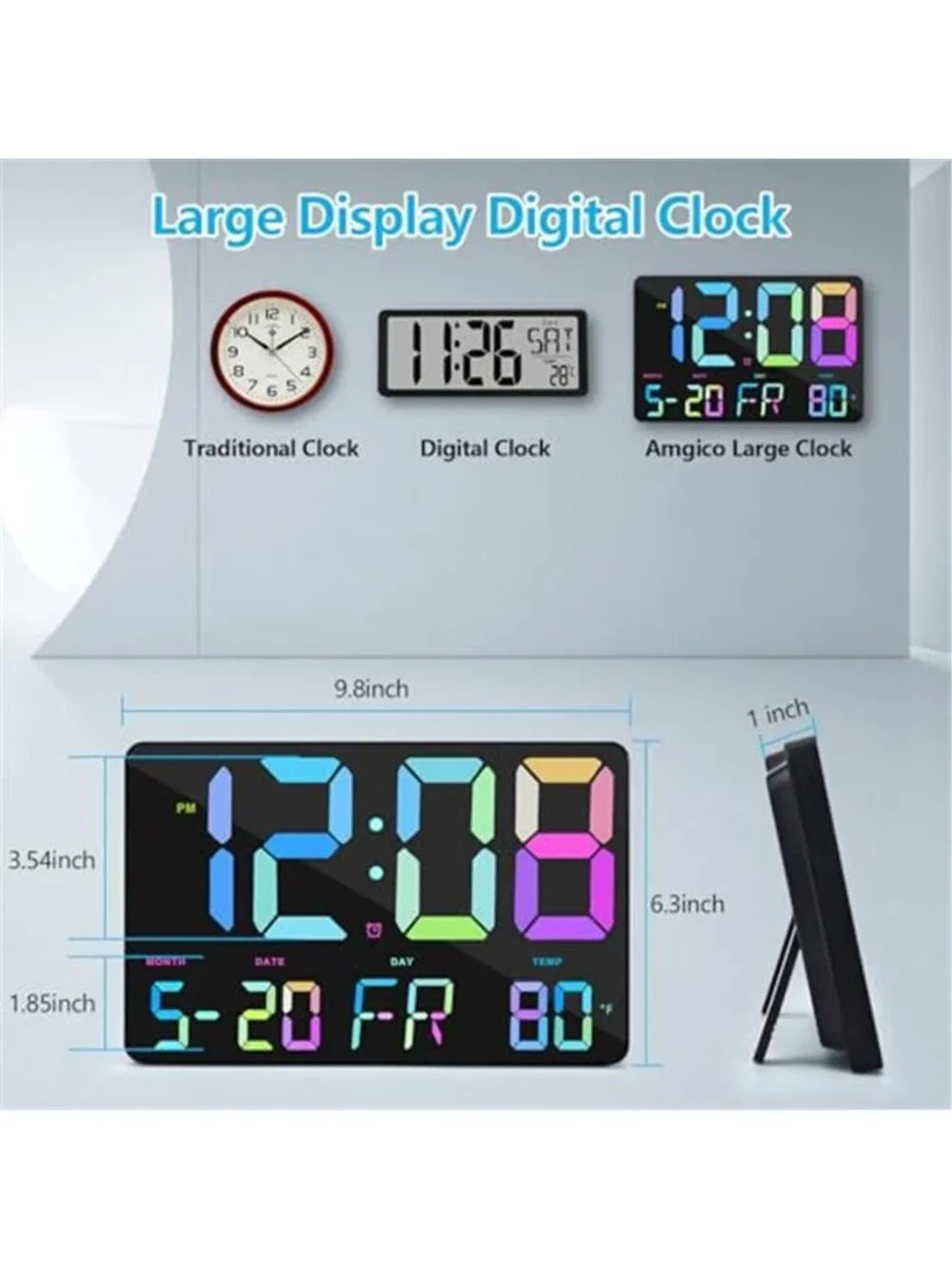 Large LED Digital Wall Clock Remote Alarm Temperature Date Heavy Sleeper
