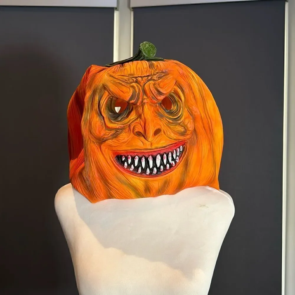 Adult Scary Halloween Full Head Pumpkin Mask TWO Sided Latex One Size NEW