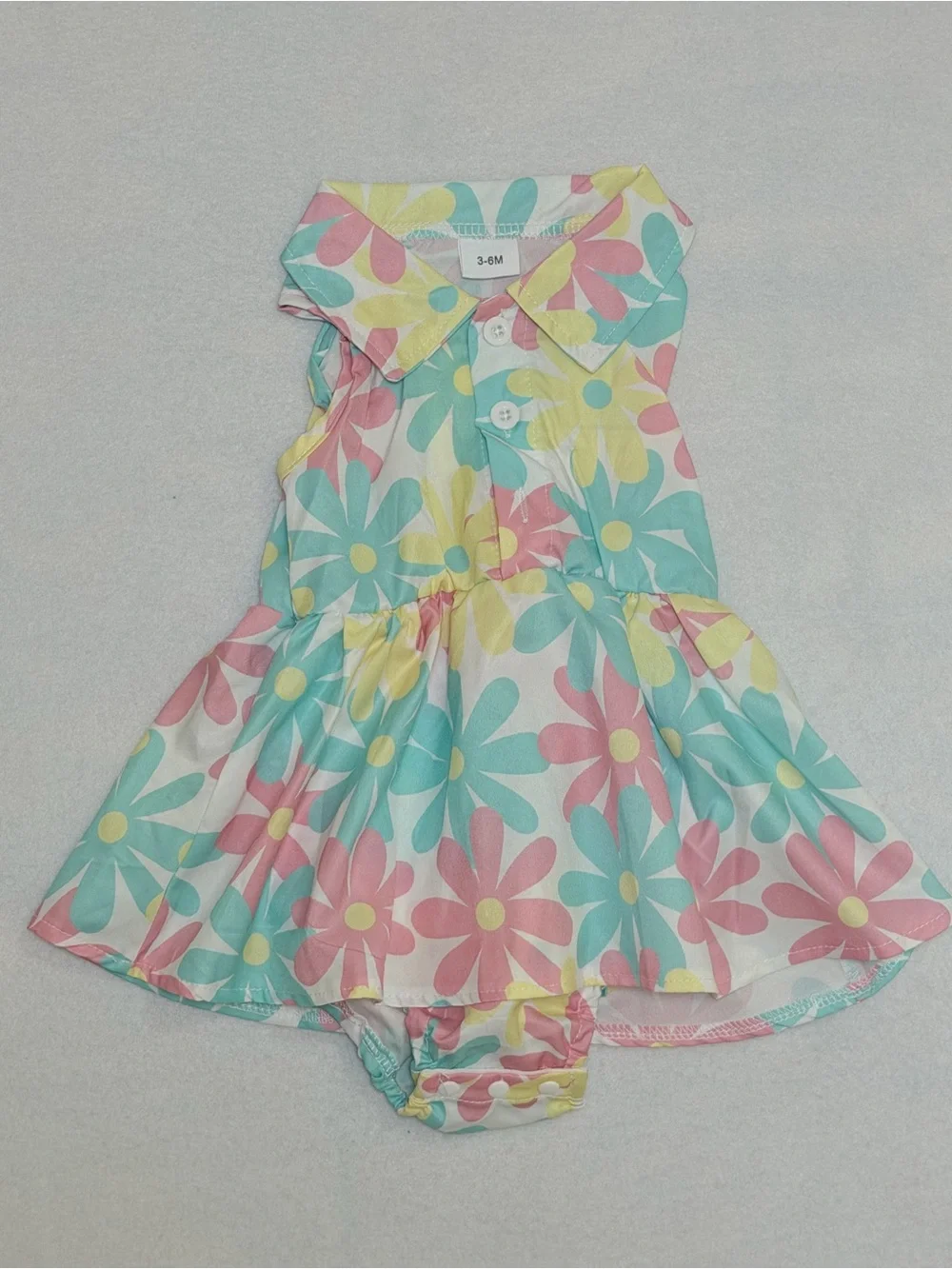 Baby Girl Floral Dress Bodysuit 3-6M Pastel Daisy Print Collared NWT