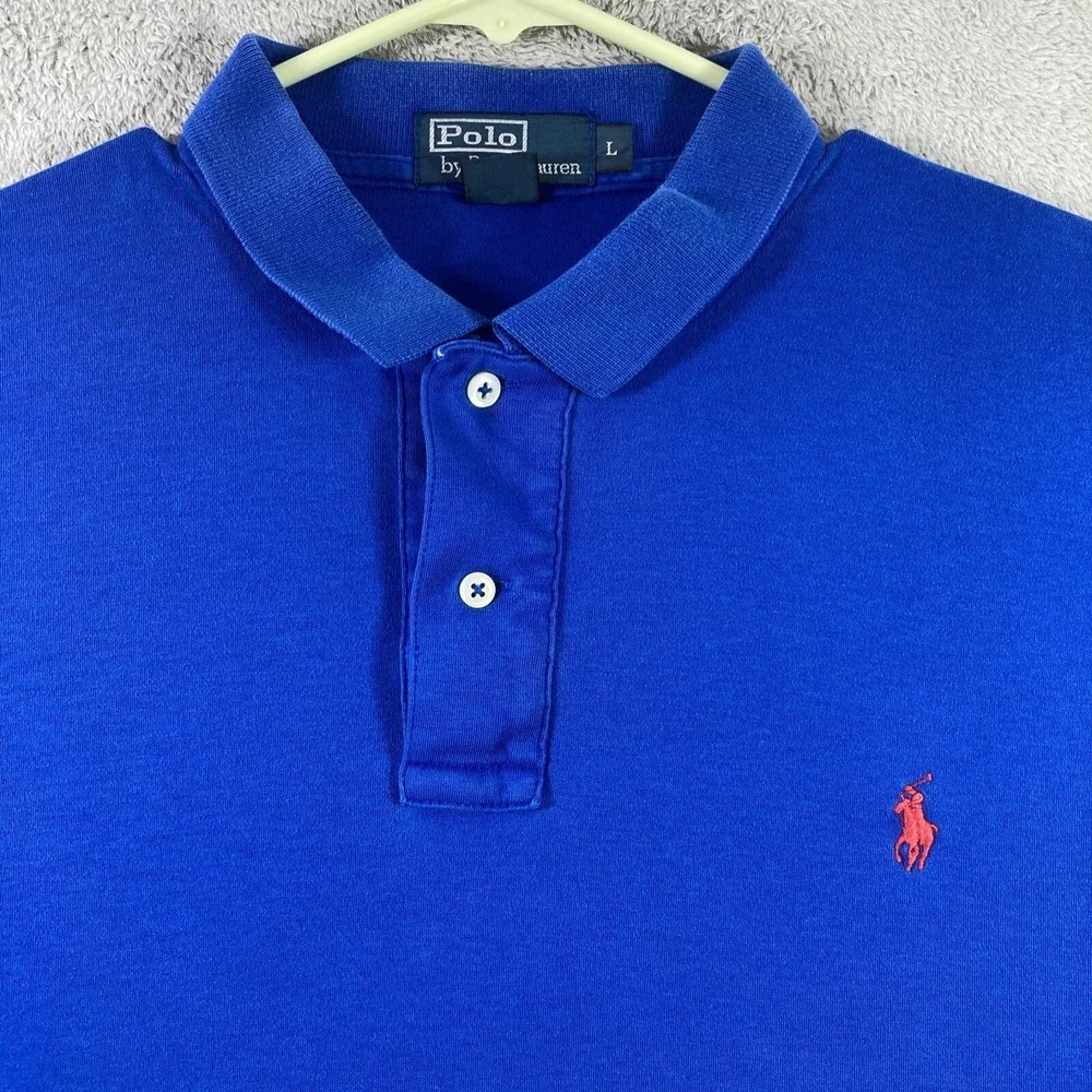 Ralph Lauren Polo Shirt Men Large Blue Preppy Casual Pony Logo Short Sleeve