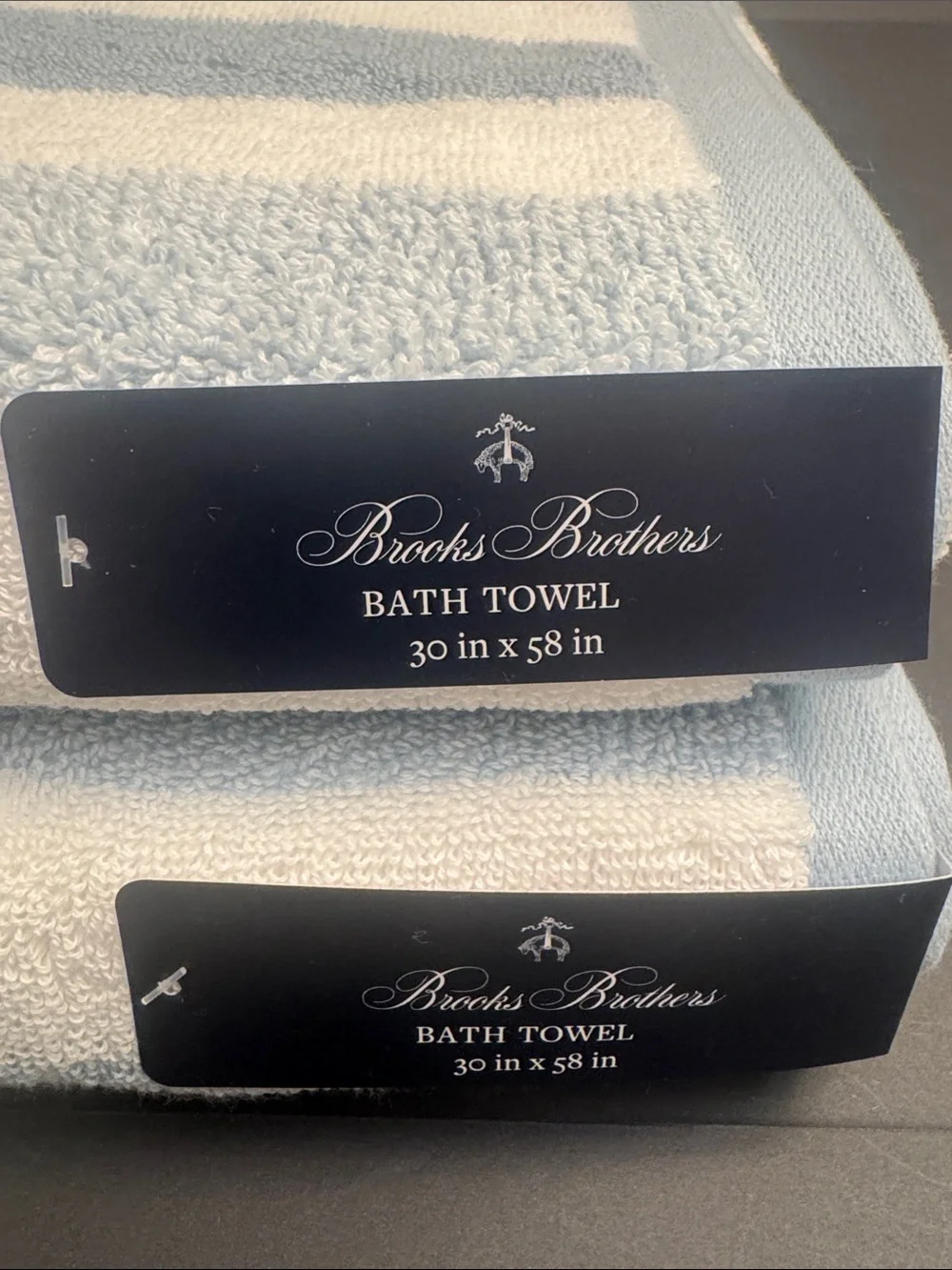 2pc BROOKS BROTHERS Cotton Oversized Light Blue & White Stripe Bath Towel Set