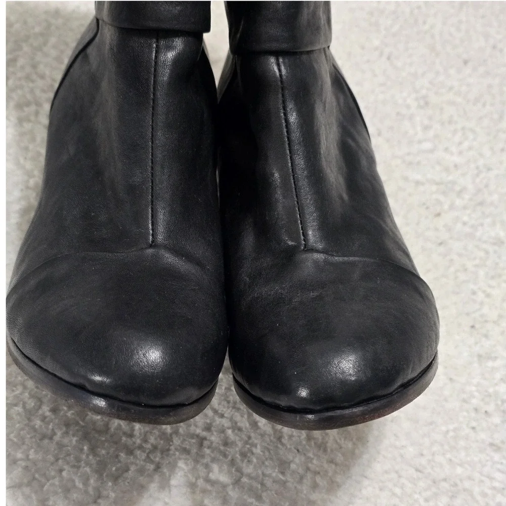 Rag & Bone Newbury Black Leather Ankle Boots Block Heel Back Zip Size 38