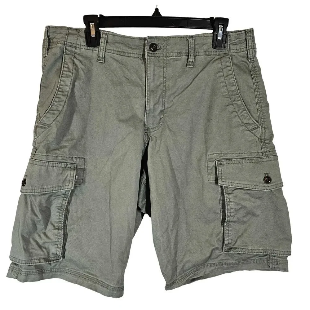 GAP Flex Cargo Shorts Flat Front Pockets Casual Vintage Wash Green 36* (*Tag 34)