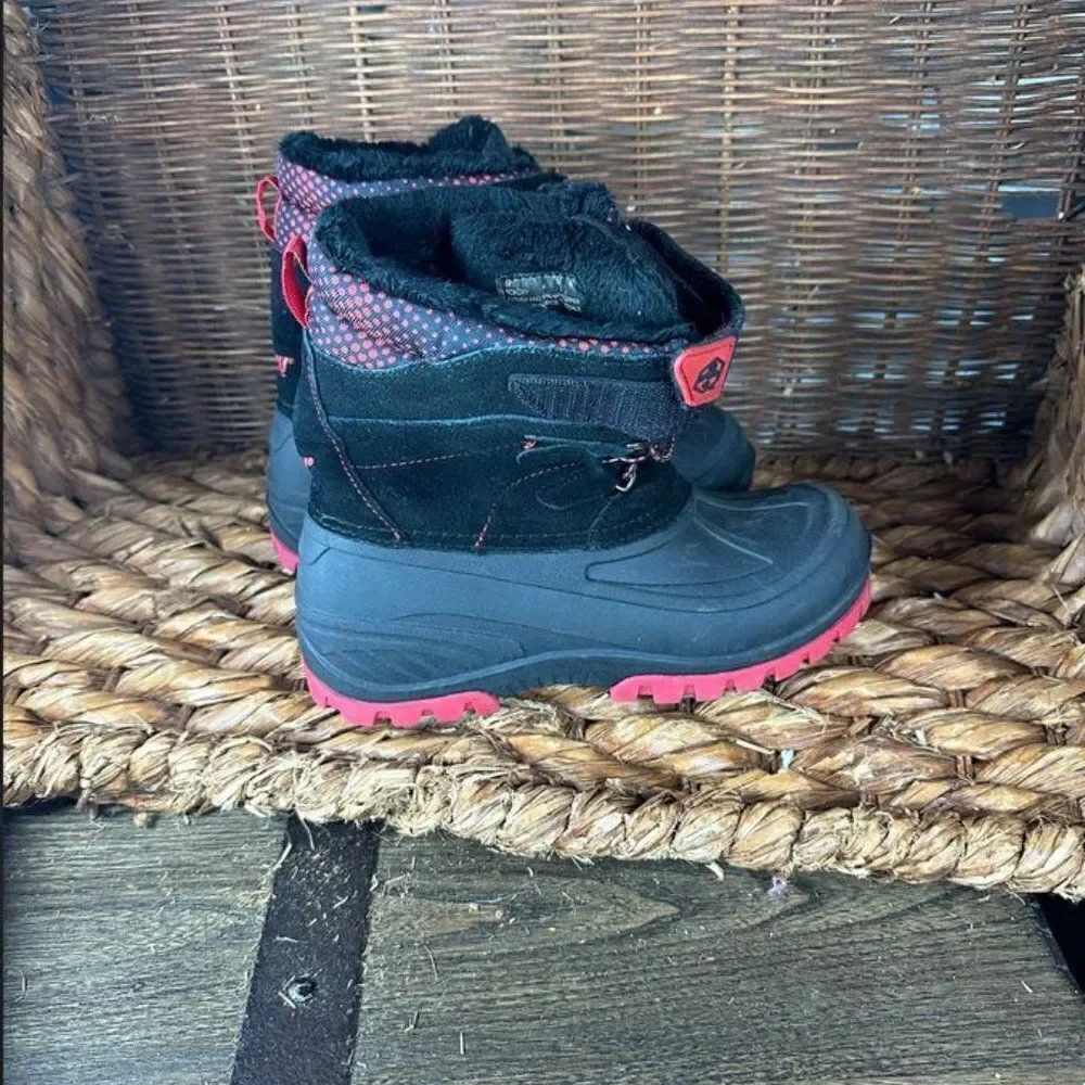KHOMBU Hickory Kids Size 4M Pink Duck Shoes Black Mid Calf Toddler‎ Winter Boots