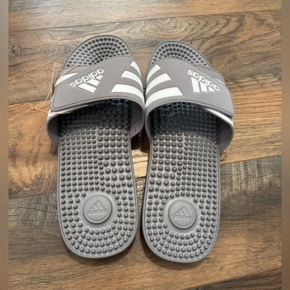NEW Adidas Adissage‎ Stripe Gray Slip-On Sandals Rubber Slides Mens Size 18