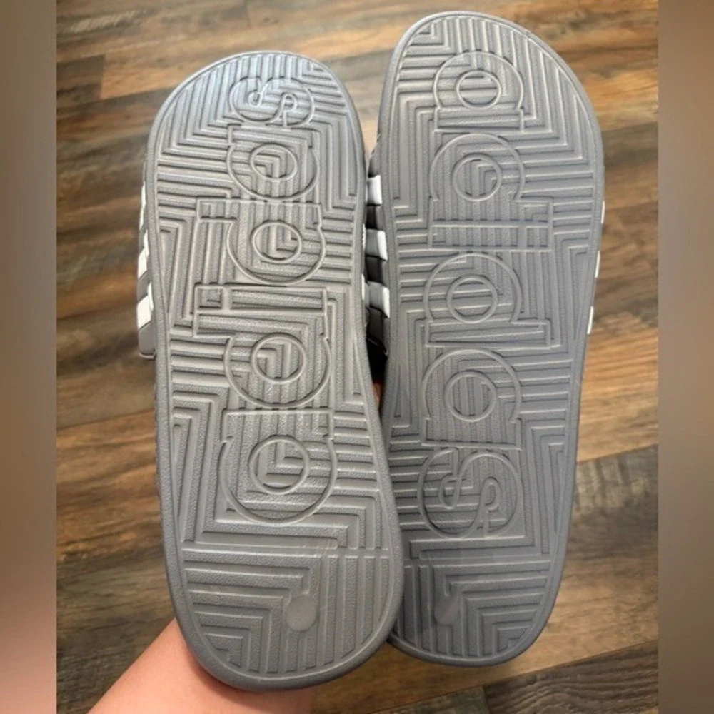 NEW Adidas Adissage‎ Stripe Gray Slip-On Sandals Rubber Slides Mens Size 18