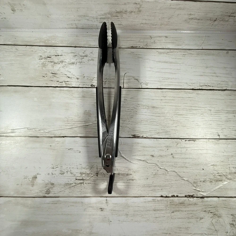 Oneida Stainless Steel Kitchen Tongs Black Silicone Tips Locking Handle‎ 12 Inch