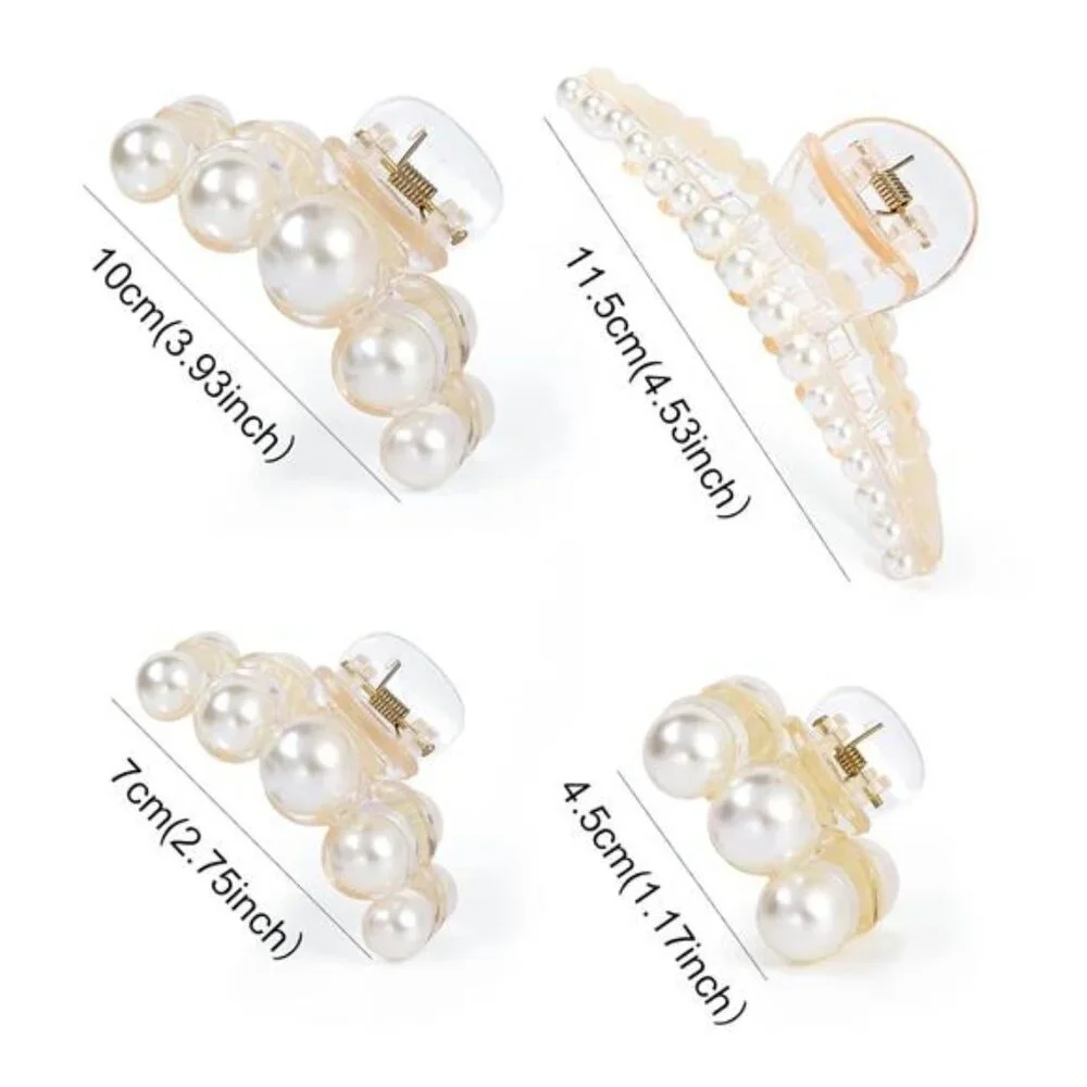 4 PCS Large Pearl Hair Claw Clips for Women Girls, Hair Barrette Clamps, Classic