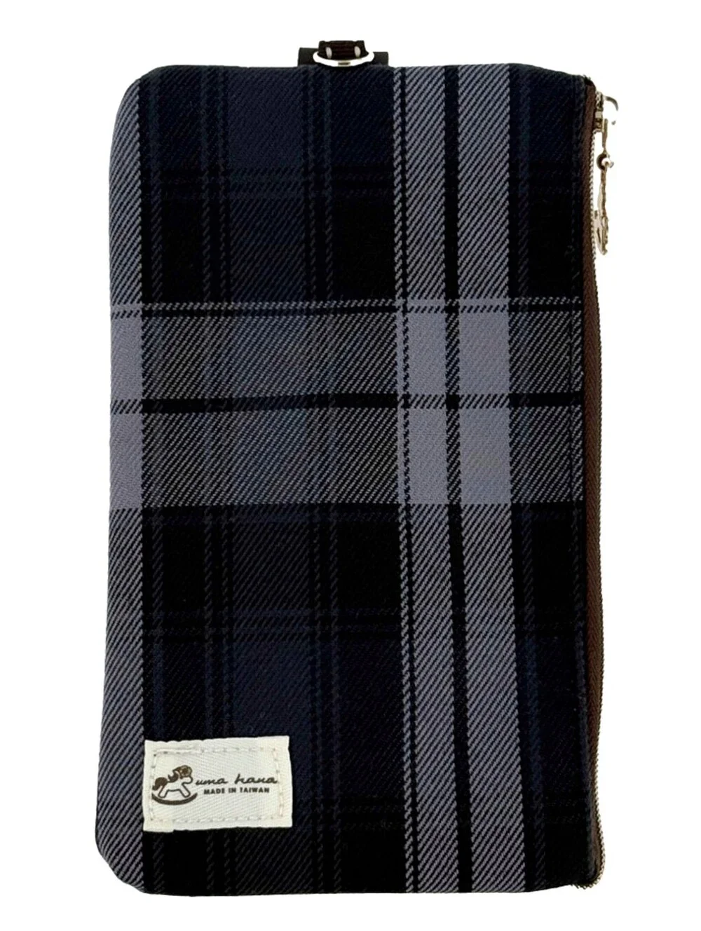 Waterproof Gray Plaid Phone Case Pouch W/ Neck Strap