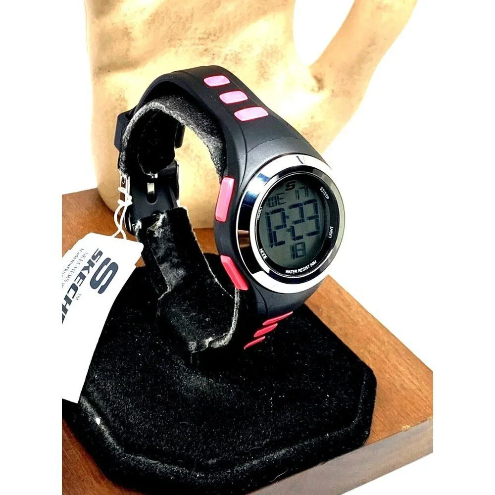 Skechers Women's Watch SR2019W Digital Quartz Pink Black Rubber Band 33mm