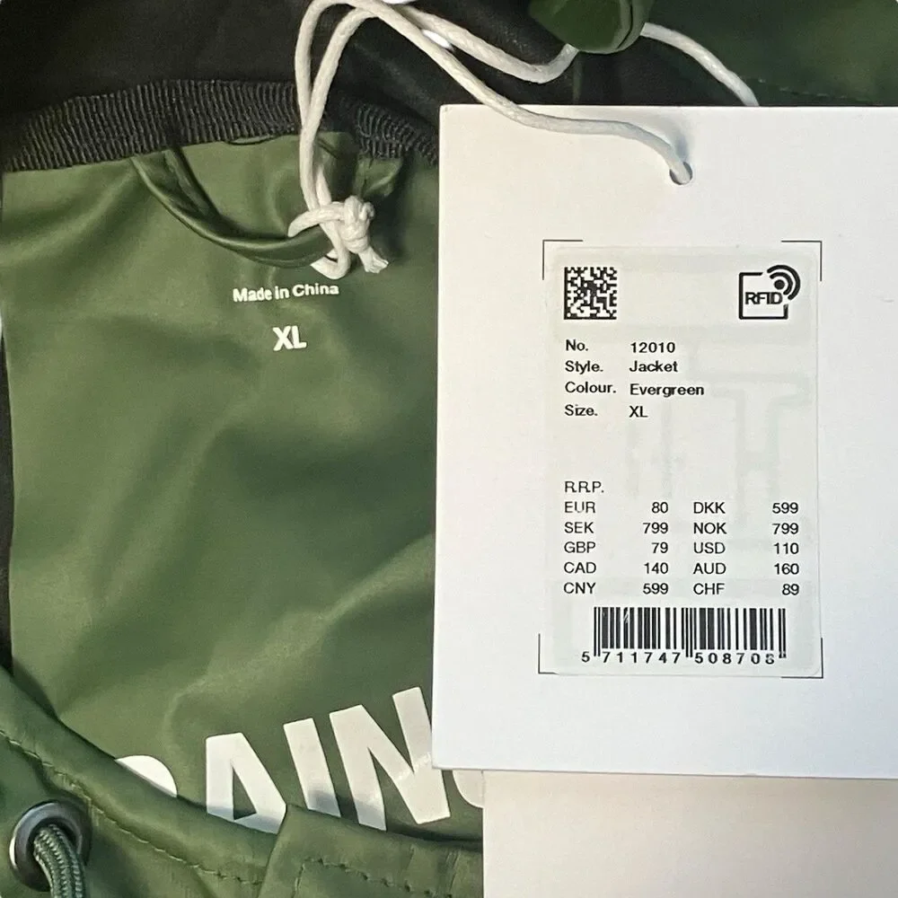 Rains Jacket Men’s XL Green Waterproof‎ Hooded Raincoat Snap Button Travel City