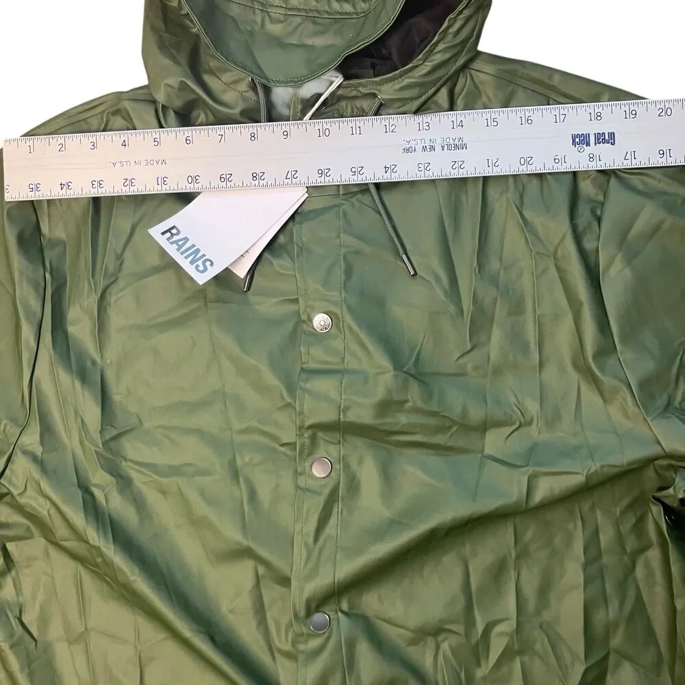 Rains Jacket Men’s XL Green Waterproof‎ Hooded Raincoat Snap Button Travel City