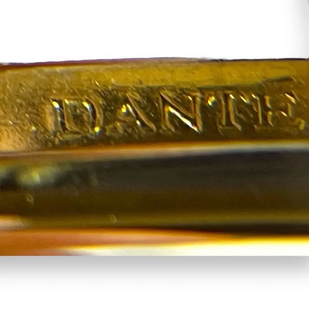 Vintage Dante Cufflinks Gold Tone Jade Stone Crosshatch Barrel Box Signed