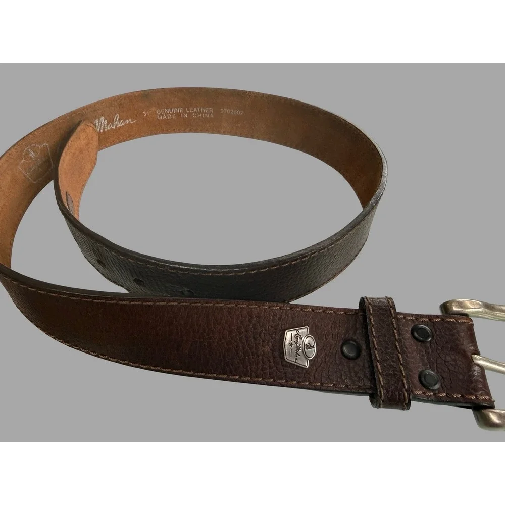 Larry‎ Mahan Brown Genuine Leather Belt Silver Buckle 40