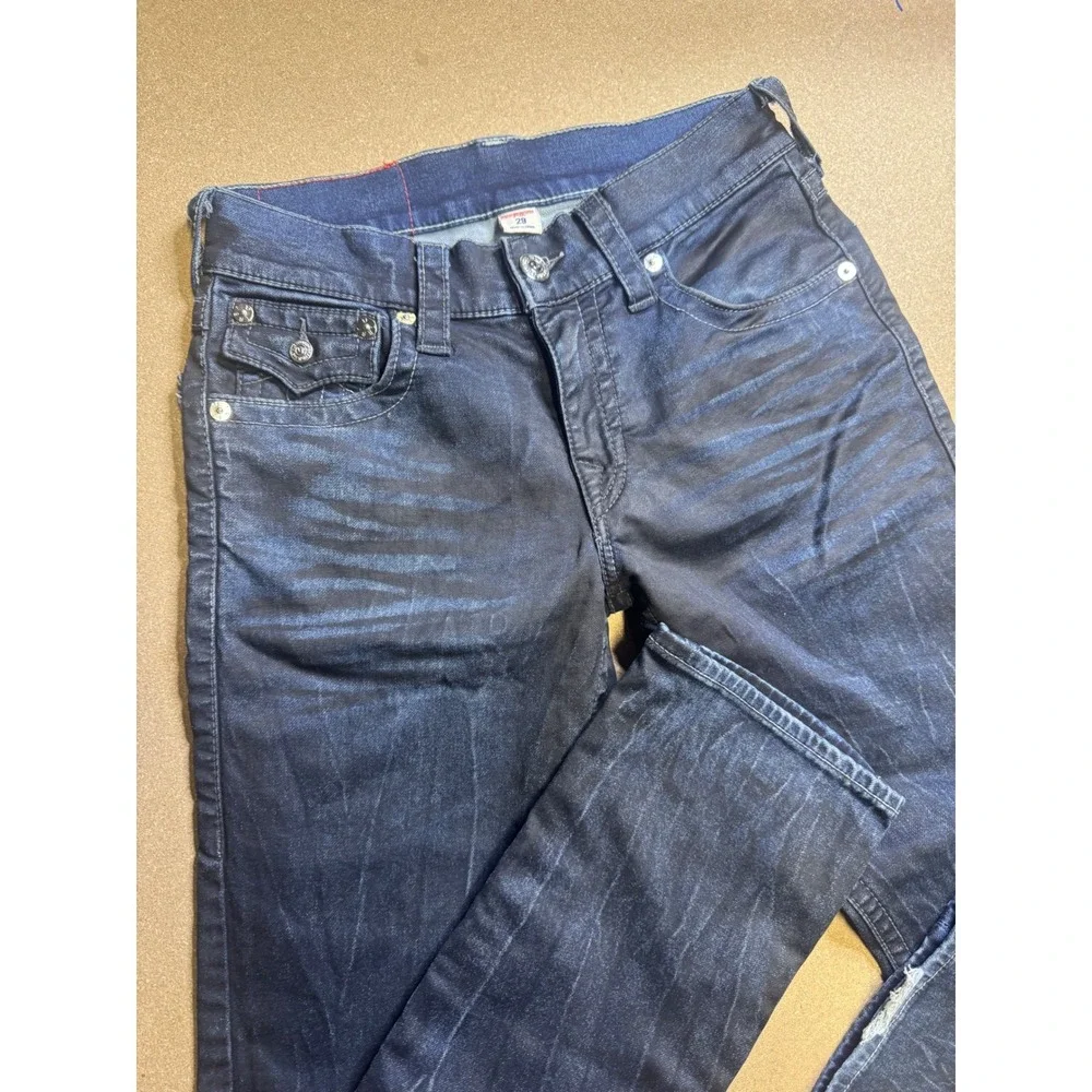 True Religion Mens‎ Section Straight Jeans Indigo Blue Whiskered Size 29 x 32