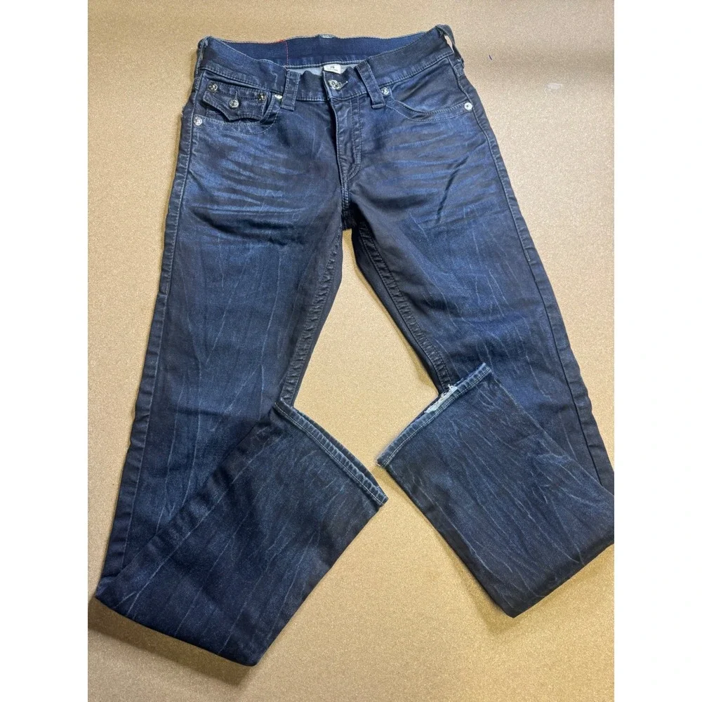 True Religion Mens‎ Section Straight Jeans Indigo Blue Whiskered Size 29 x 32