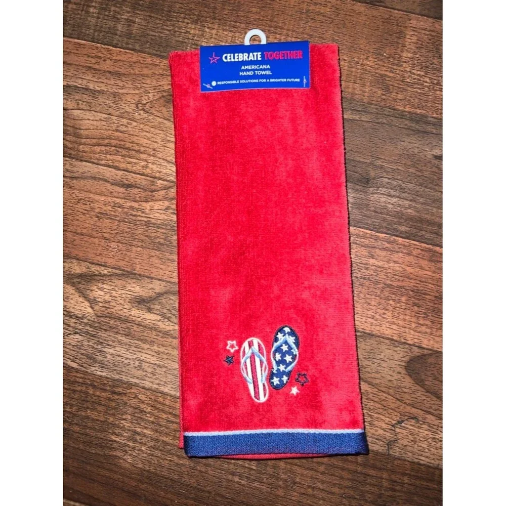 Mainstays Red America Hand Towel Stars and Flip-Flop Embroidery 4th of July