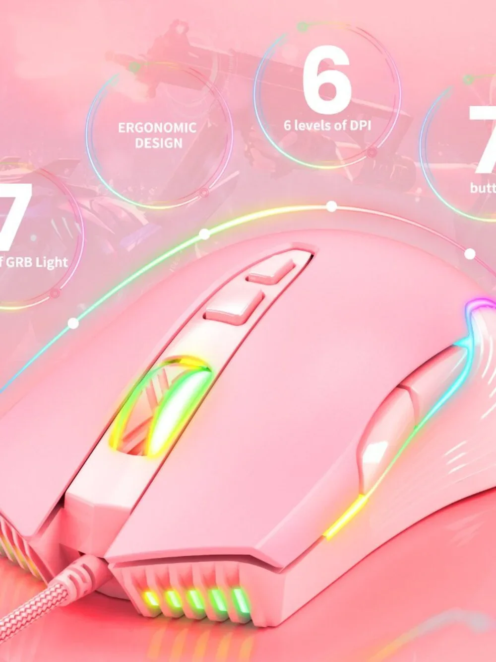 Gamer Cute RGB 6400 DPI Wired Gaming Mouse Breathing LED Optical USB 7 Buttons