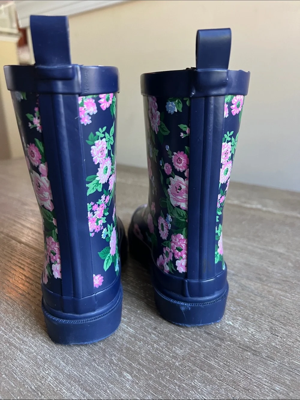 EUC Janie and Jack Floral Navy Rain Boots