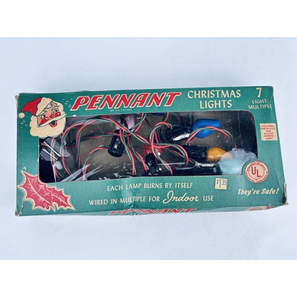 Vintage Pennant Indoor Christmas Tree Lights Original Box- Holiday Decor Works