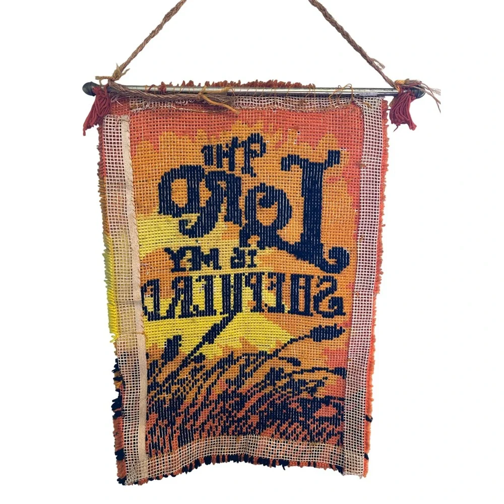 Vintage Latch Hook Wall‎ Hanging The Lord Is My Shepherd Sunset 70s Shag 35x24