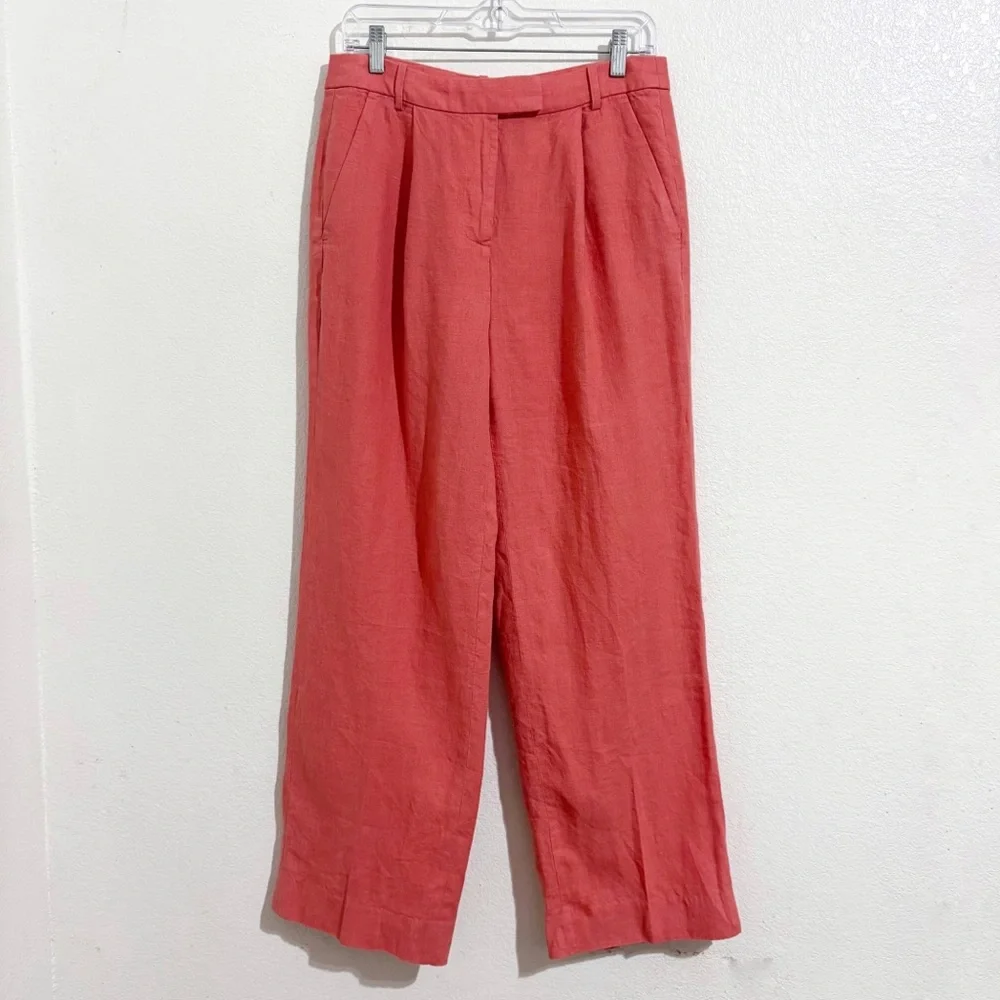 Banana Republic Lina High Rise Straight Leg Linen Trouser Pant in‎ Coral