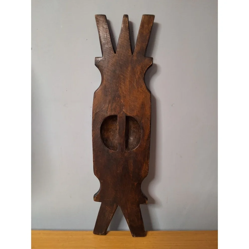 Vintage Hand-Carved Wooden Decorative Shield. Used For Defense Or Ceremonies