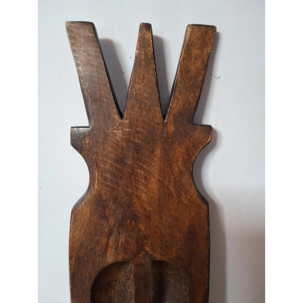 Vintage Hand-Carved Wooden Decorative Shield. Used For Defense Or Ceremonies