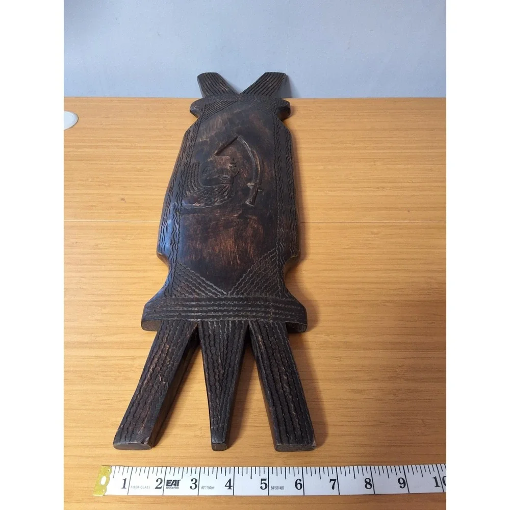Vintage Hand-Carved Wooden Decorative Shield. Used For Defense Or Ceremonies