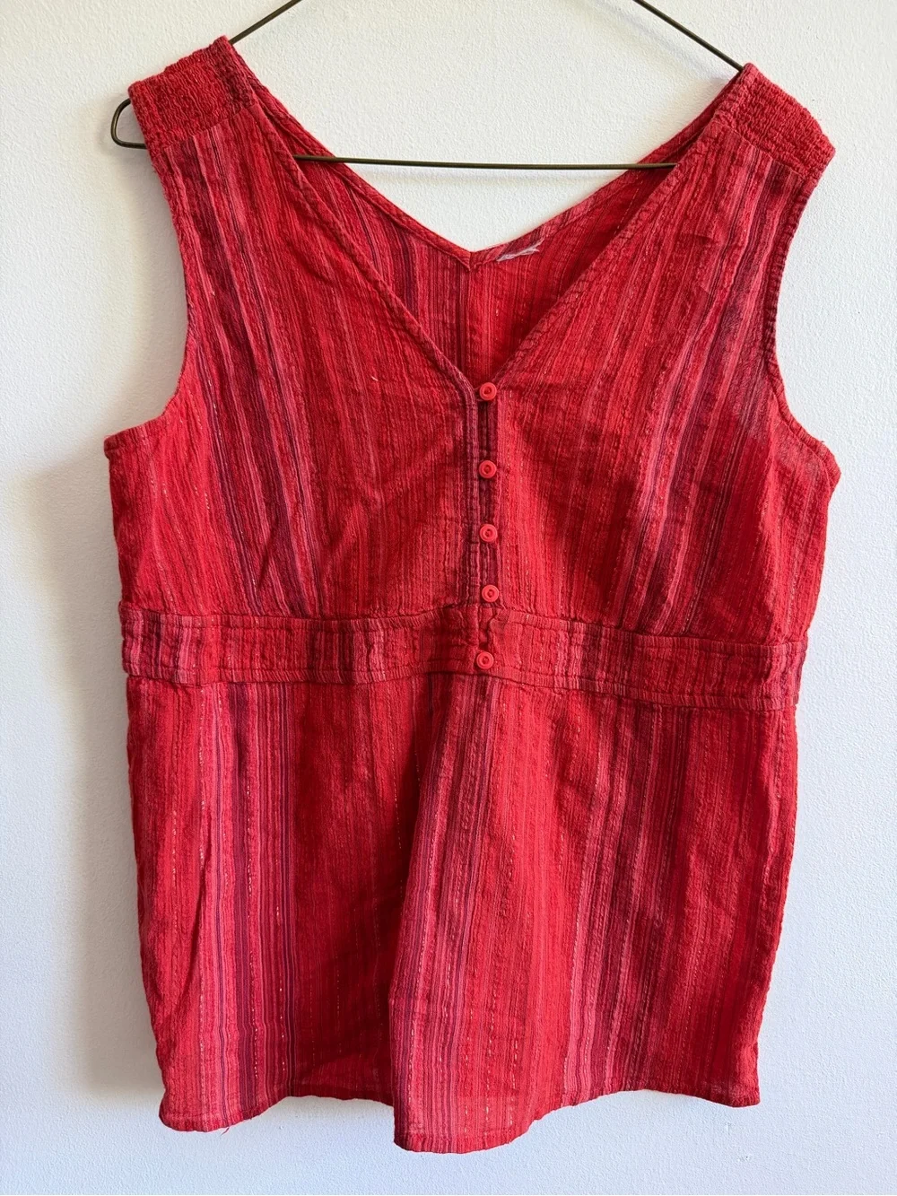 Red Striped Button-Front Sleeveless Tunic