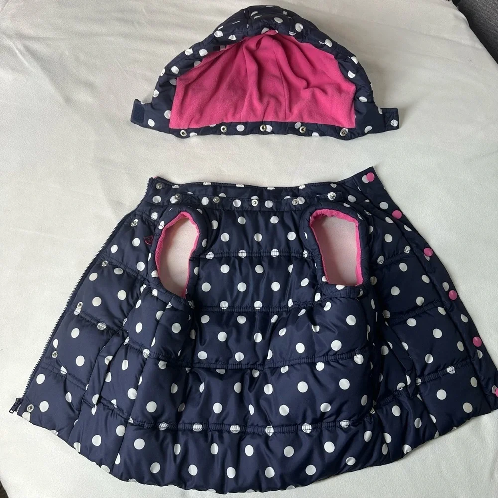 JoJo Maman Bébé Navy Polka Dot Puffer Vest 3Y Detachable Hood Fleece Lined