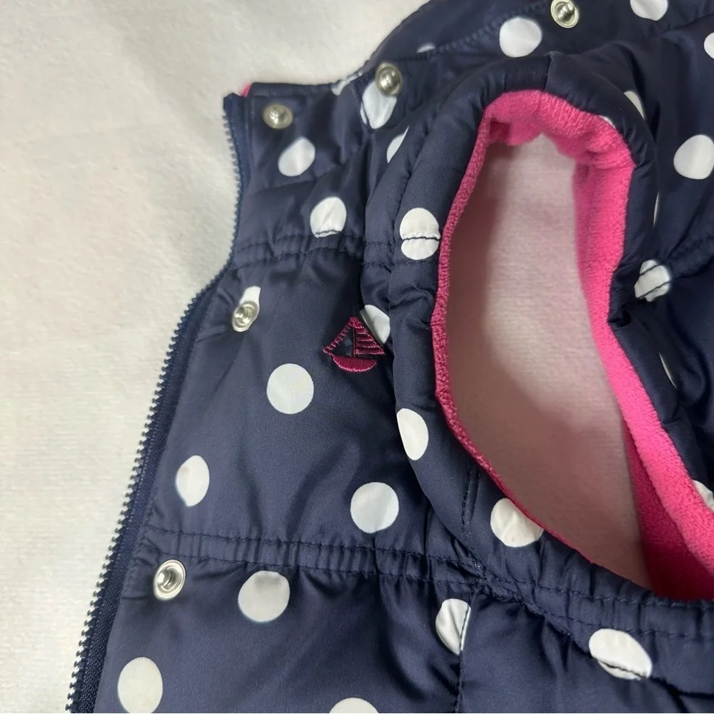 JoJo Maman Bébé Navy Polka Dot Puffer Vest 3Y Detachable Hood Fleece Lined