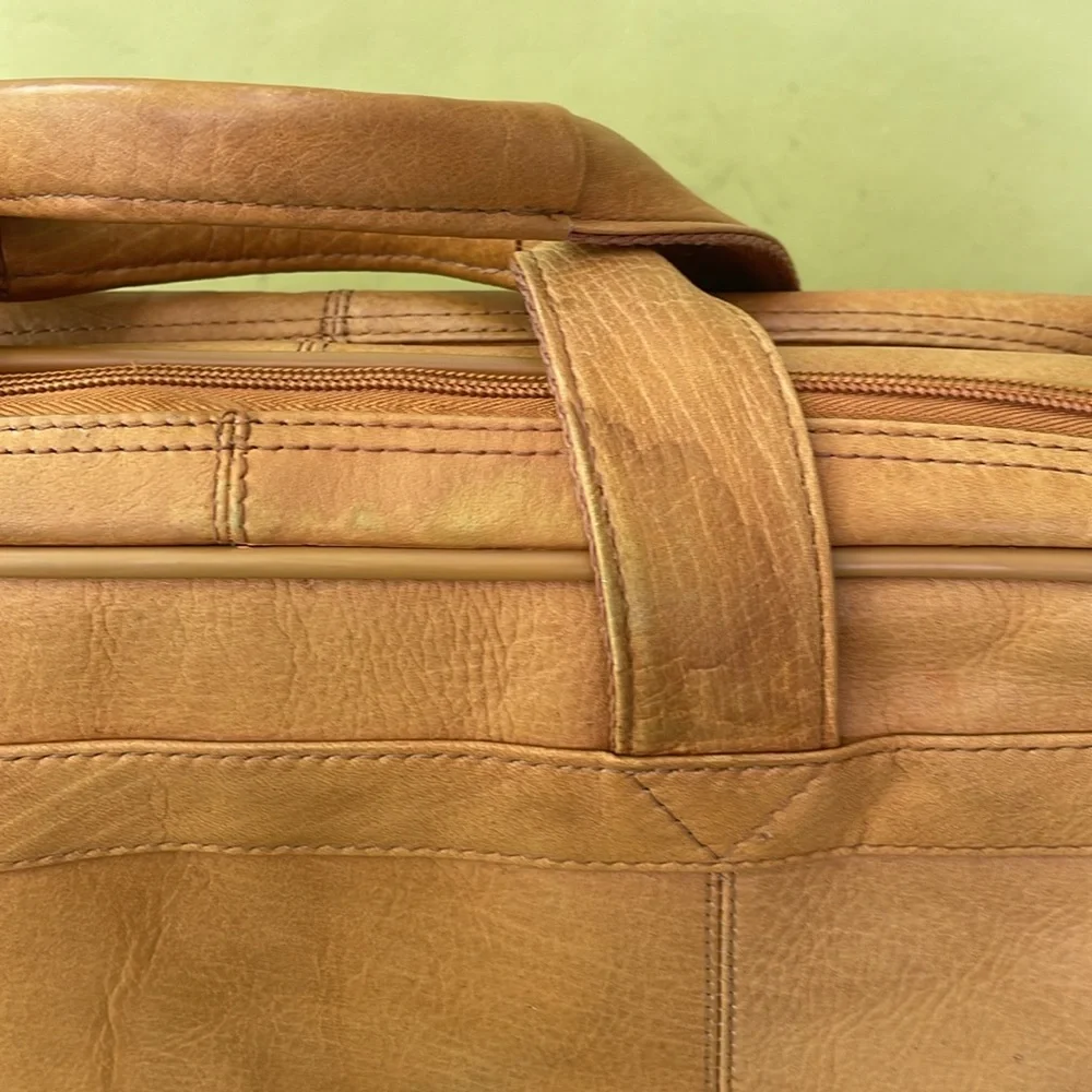 Vintage camel color Solo large leather convertible laptop bag