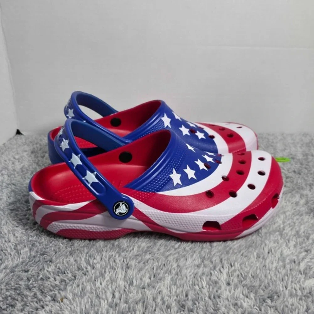 Crocs Classic American Flag Clogs‎ Size Mens 9 Womens 11 USA Patriotic Shoes NWT