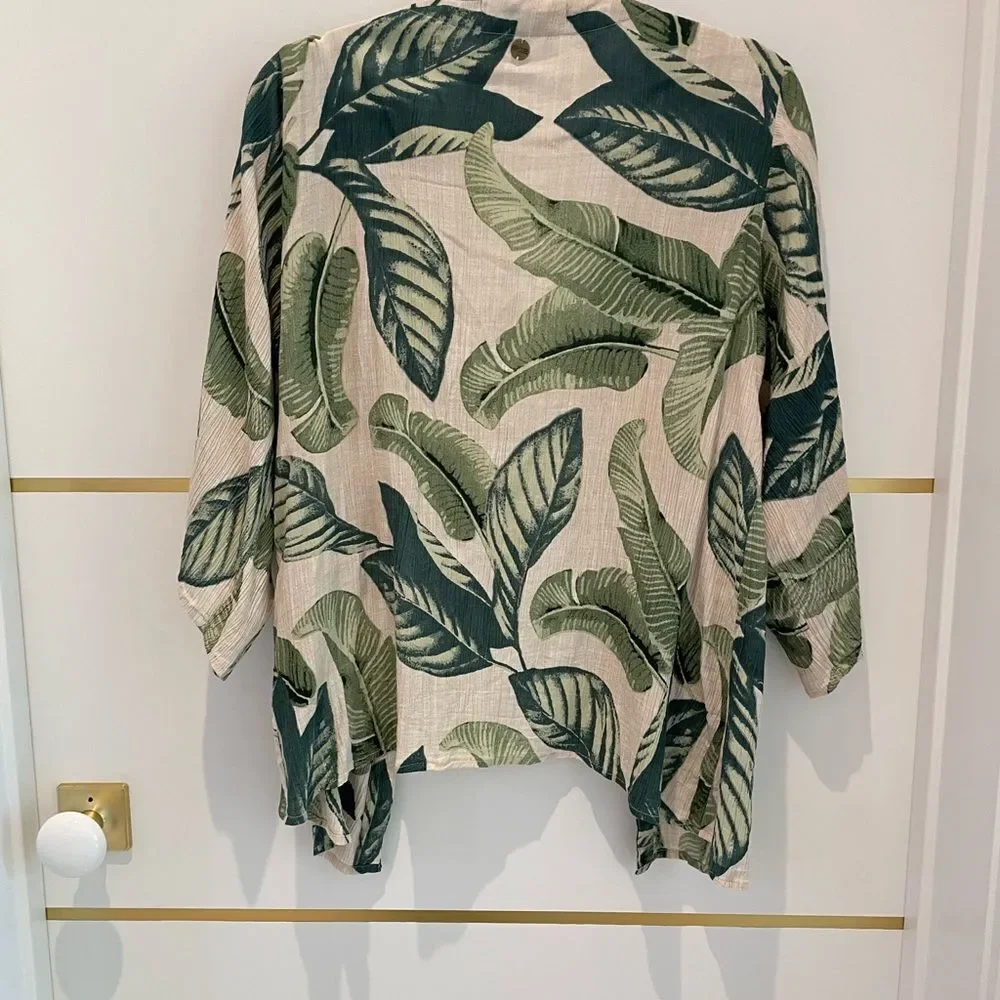 RIP Curl Coco Beach top pink blush botanical palm cardigan kimono coverup S