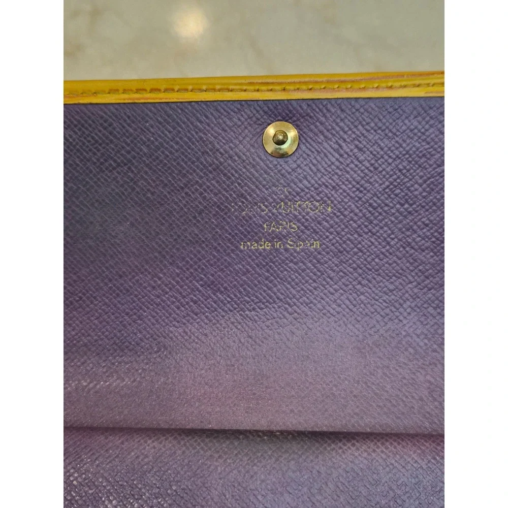 Louis Vuitton Epi Leather Long Tri-fold Wallet Yellow Purple Made in Spain