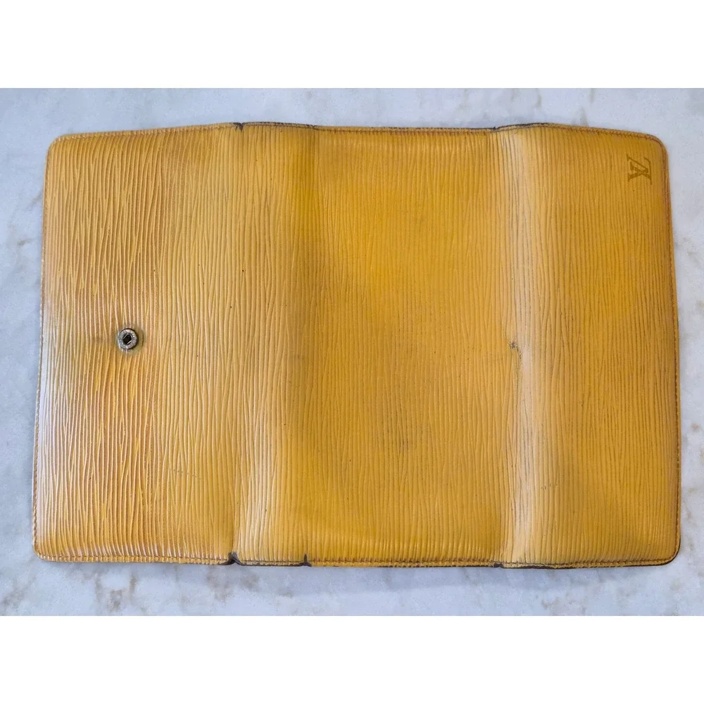 Louis Vuitton Epi Leather Long Tri-fold Wallet Yellow Purple Made in Spain