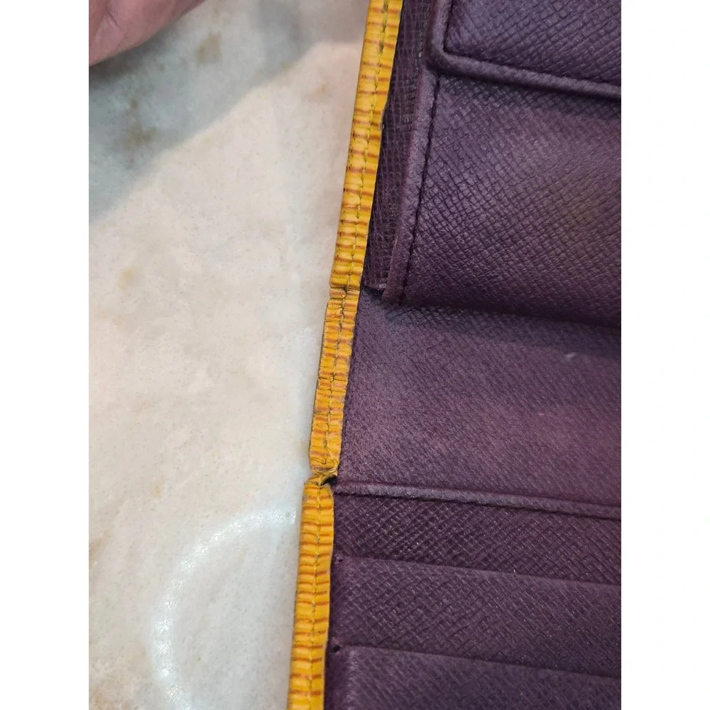Louis Vuitton Epi Leather Long Tri-fold Wallet Yellow Purple Made in Spain
