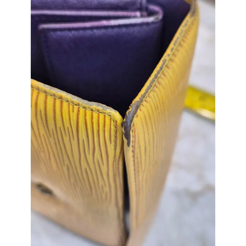 Louis Vuitton Epi Leather Long Tri-fold Wallet Yellow Purple Made in Spain