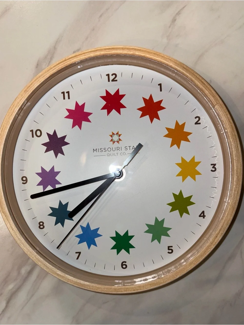 RARE Missouri Star Quilt Company Rainbow Star wood Wall Clock sewing craft room