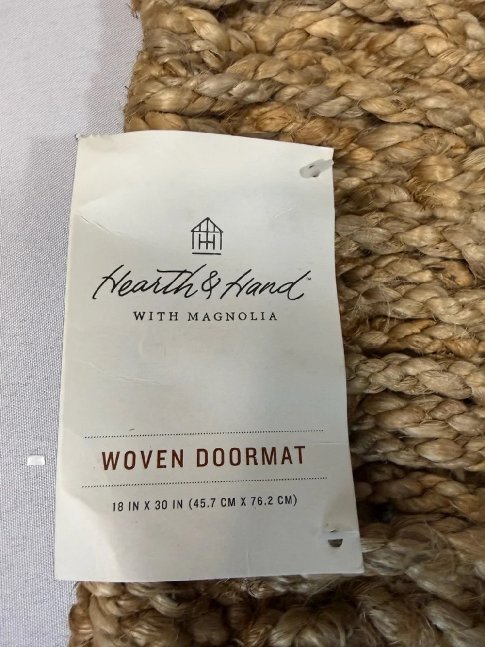 Hearth & Hand Natural Braided Jute Door Mat - Tan 18 in x 30 in NWT