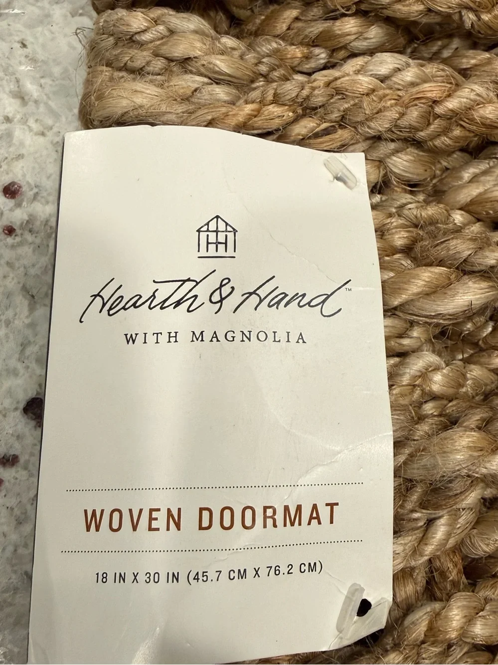Hearth & Hand Natural Braided Jute Door Mat - Tan 18 in x 30 in NWT