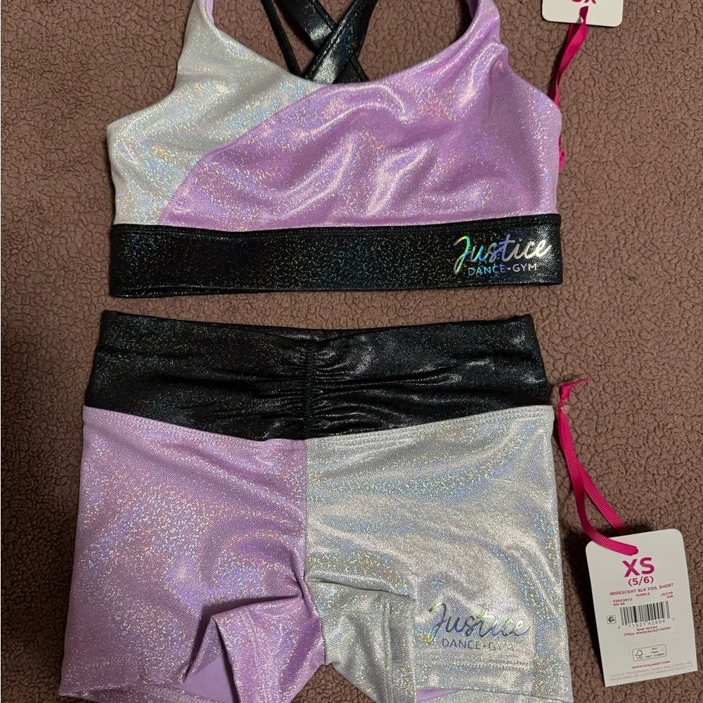 Justice Lilac, Silver & Black Sparkle Dance Set