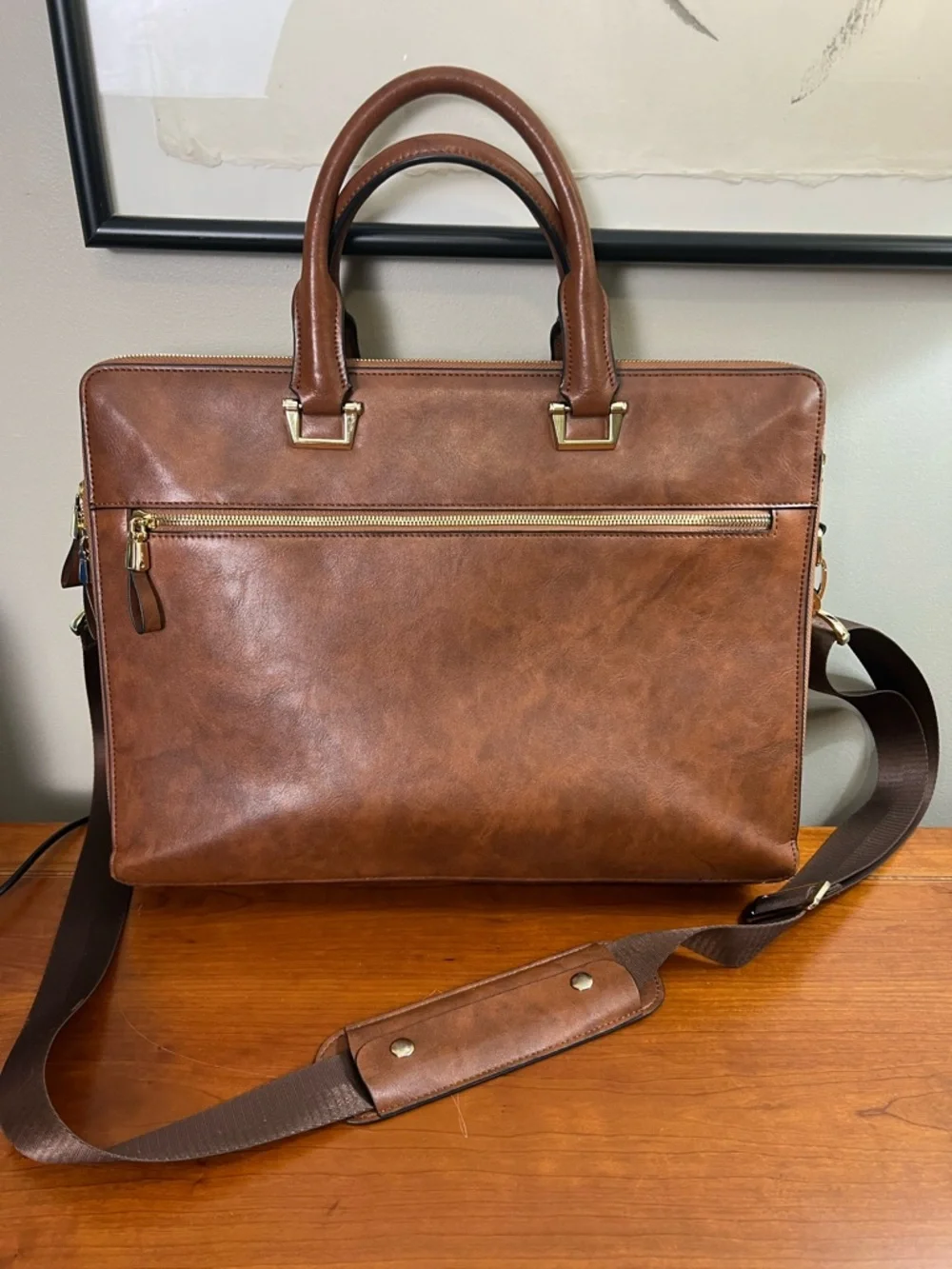Cluci Briefcase Oil Wax Leather Business 15.6 Inch Laptop Vintage Brown