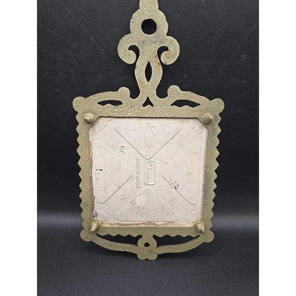 Vintage Mid Century Art Tile Footed Trivet Cornucopia Cuckoo Japan Cast Iron