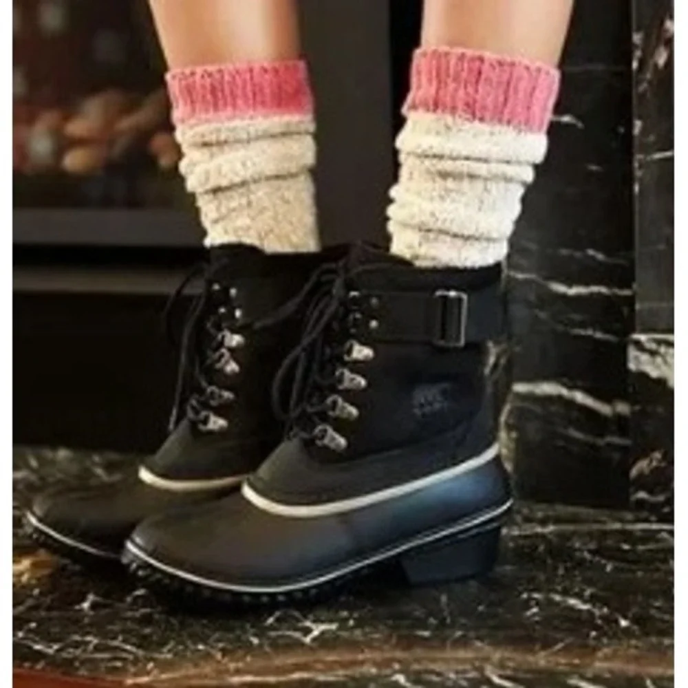 Sorel Winter Fancy II Lace Waterproof Black Suede Duck Boots NL2125-010 Womens 6