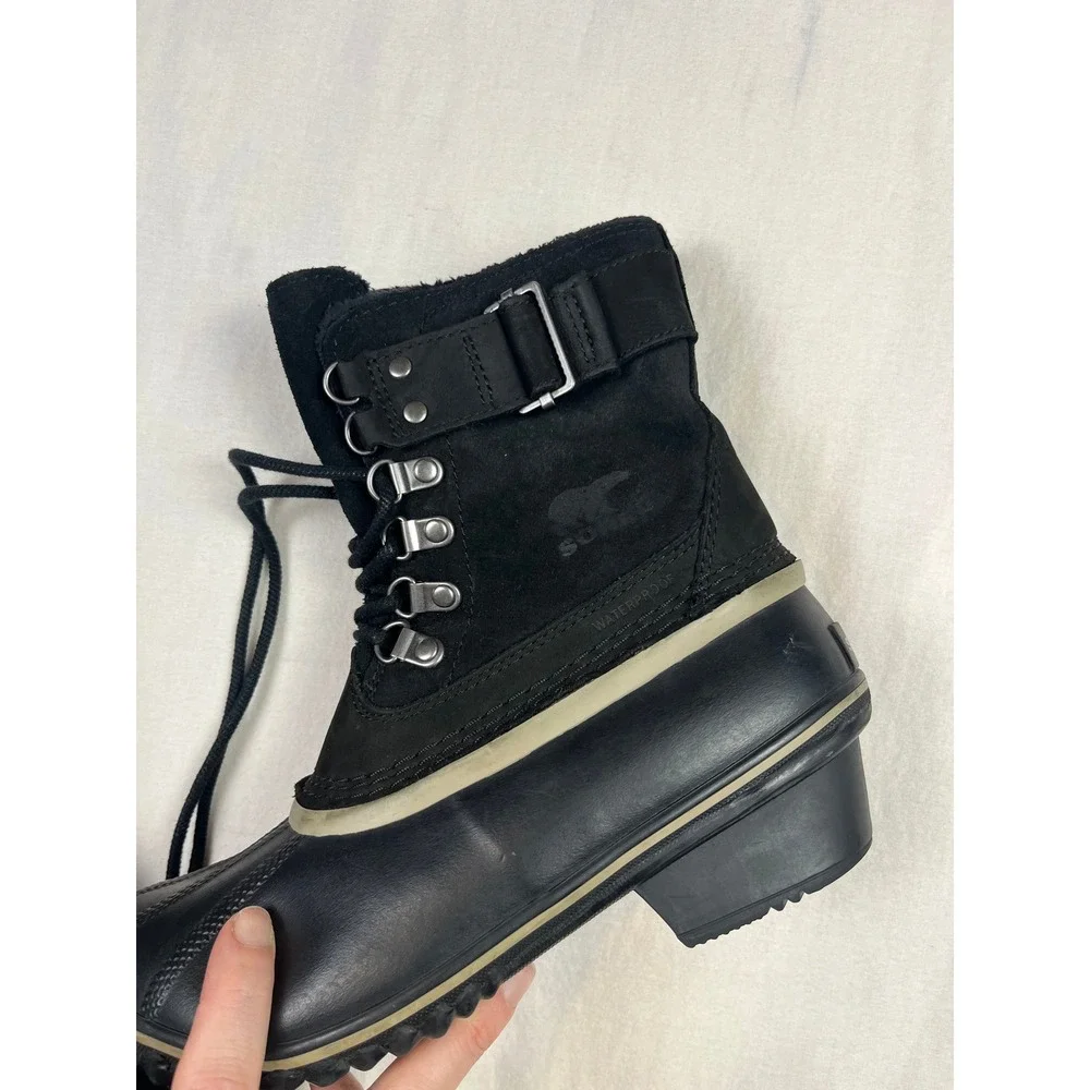Sorel Winter Fancy II Lace Waterproof Black Suede Duck Boots NL2125-010 Womens 6