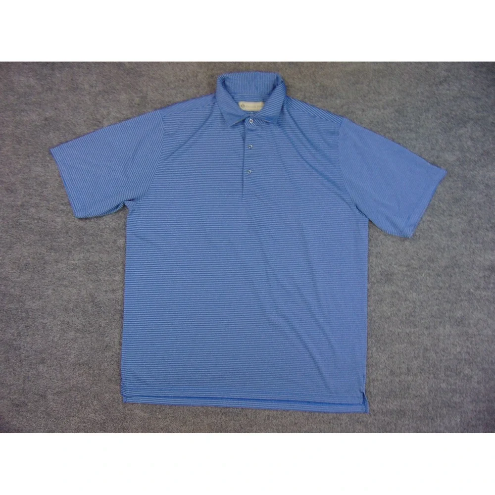 Donald Ross Polo Shirt Mens XL Blue Striped Golf Performance Short Sleeve Preppy